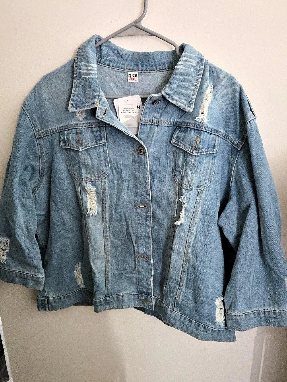 New Trend Distressed Denim Jean Jacket Size 3XL NWT